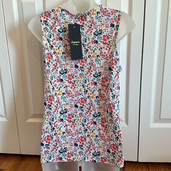 Espresso White floral tank sleeveless top Easter spring Summer Small S NWT - Picture 3 of 4